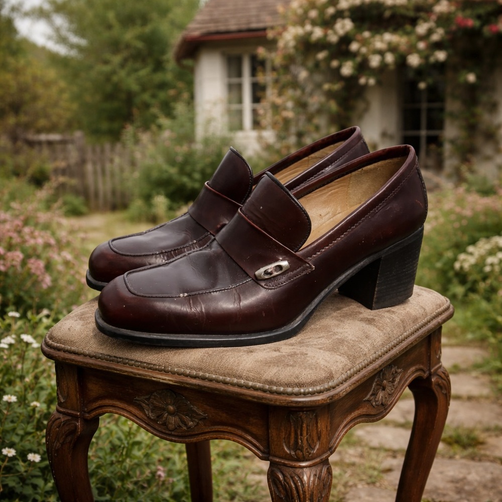 Host Pick⭐️Vintage 1990’s Leather, Maroon, Heeled Loafers